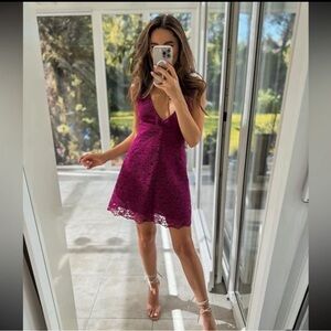 ZARA SLEEVELESS FUCHSIA LACE MINI PINAFORE BOW DRESS